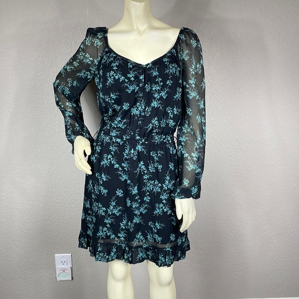 New Paige Dress Blouson Long Sleeve Boho Floral Ruffle Hem Feminine Mini Sz S